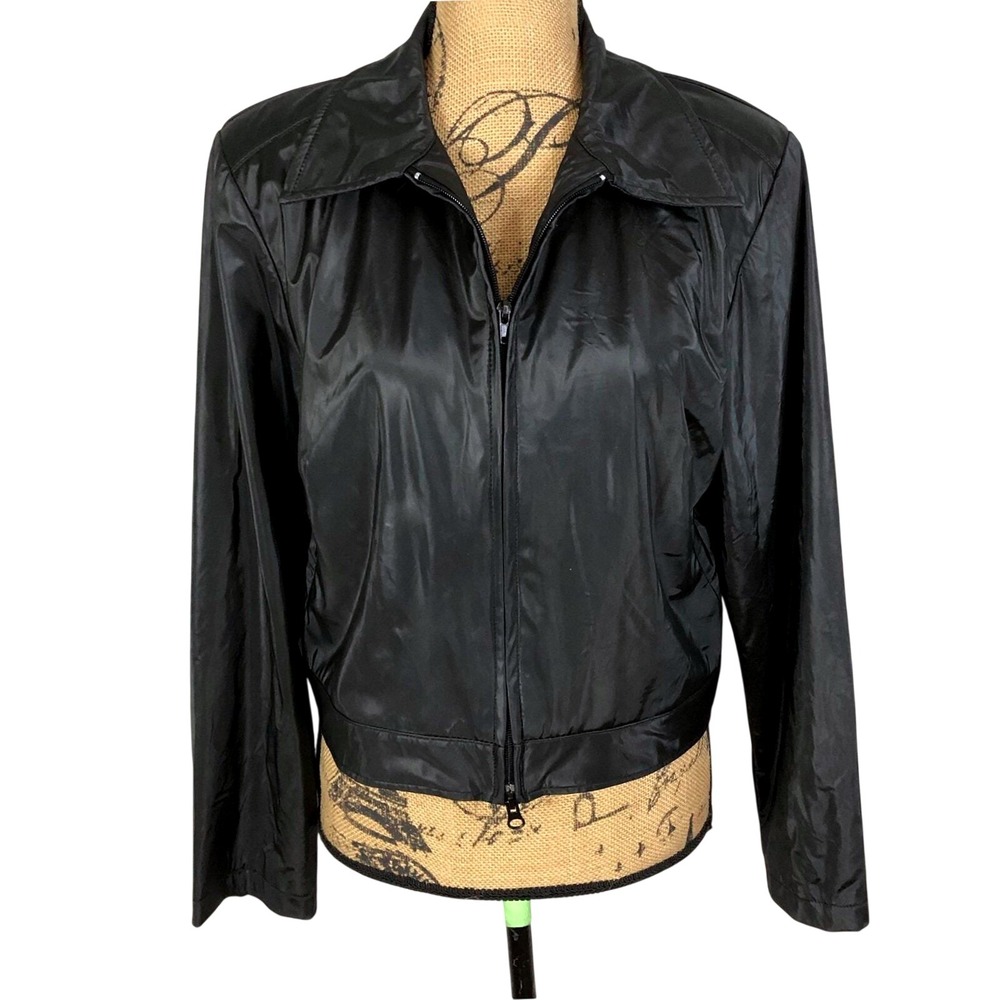 Vintage HIGHWAY 2000 Size Large Black PU Cropped Moto Jacket Shoulder Pads EUC